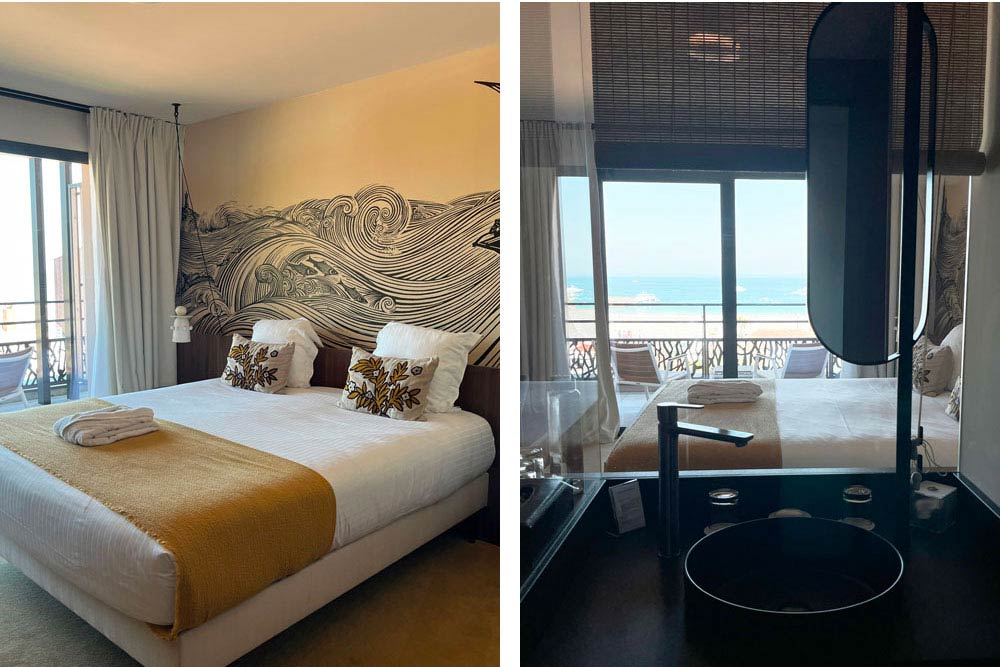 Roz Marine - Chambre et salle de bain, toutes deux avec vue sur la mer.