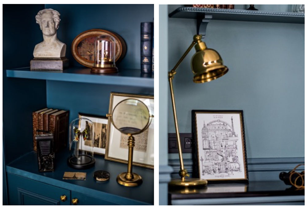 Hôtel Duquesne Eiffel - Lampe à poser dorée « Mullan Lighting » - Illustration de l’hôtelréalisée par Mâtcha.