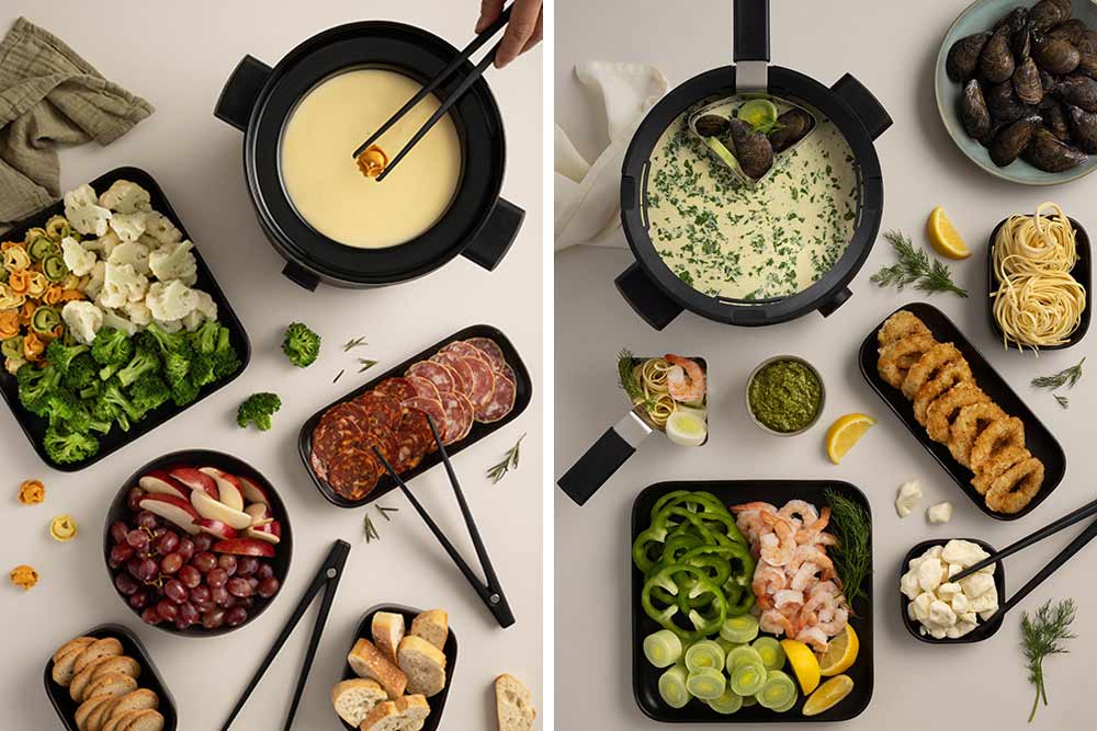 Quelques recettes de fondues sont à découvrir sur le site de Fondussimo, fromage, bouillon, sauces, chocolat… Le choix est large. 