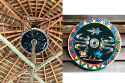 Arts-guyanais - Ciel de case décorant la charpente d'un carbet, centre culturel Kalawashi, Kourou