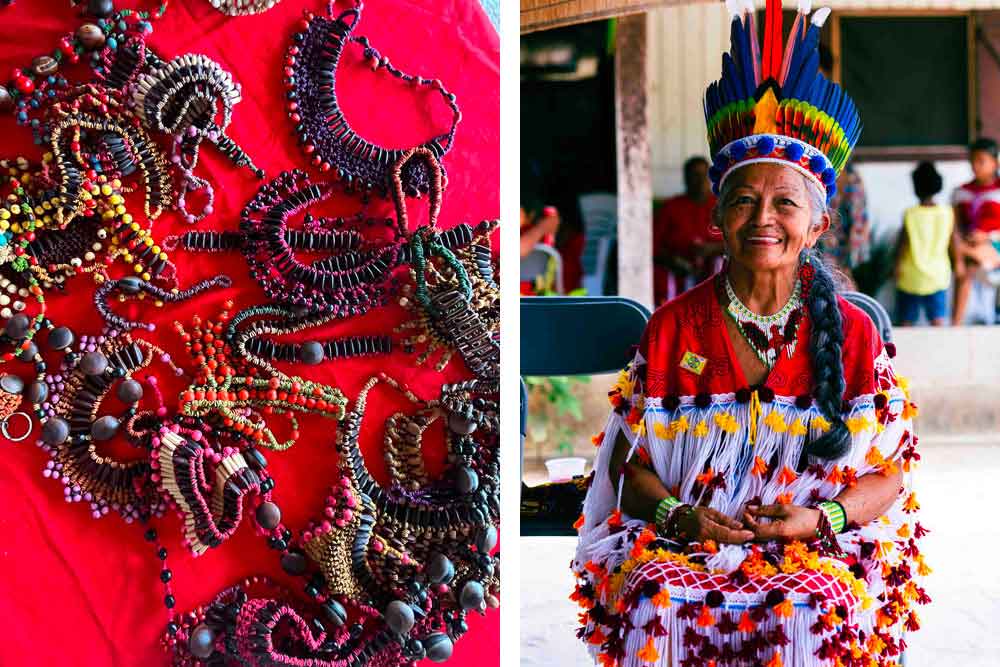 Colliers en graines amérindiens, centre culturel Kalawashi 