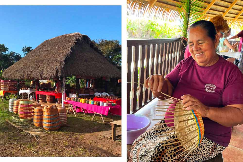 Arts-guyanais - Carbet amérindien et vanneries ©FMarie_LECTGuyane. A droite, Vannière amérindienne, centre culturel Kalawashi, Kourou 