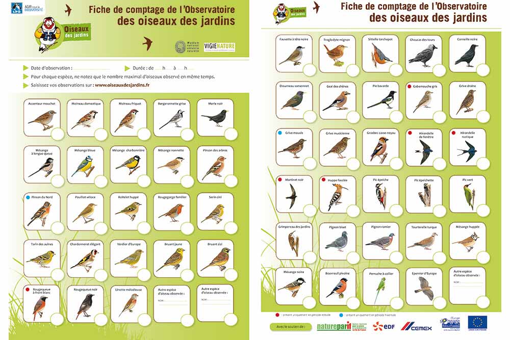Les fiches de comptage LPO à télécharger sur le site