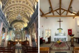 Intérieurs de l’église Saint-Jean-Baptiste et à droite, de la chapelle Sainte-Croix (Porto-Vecchio).