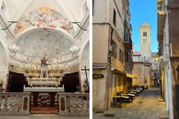 Ruelle et intérieur de l’église Sainte-Marie-Majeure (Bonifacio).
