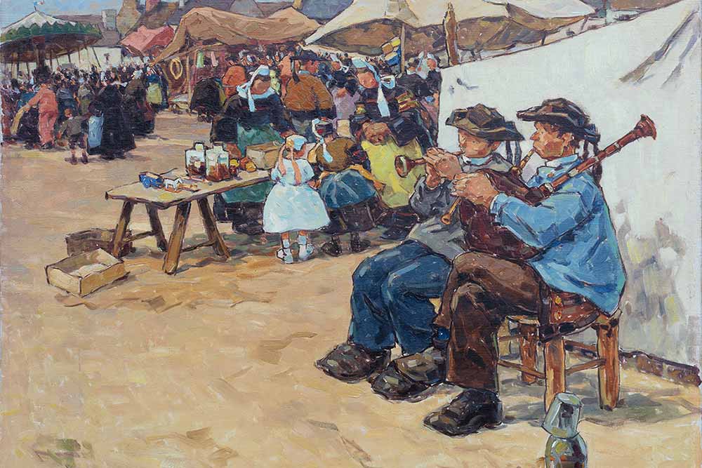 Jacques de Chastellus (1894-1957), Couple de sonneurs, fête au Guilvinec, huile sur toile – 65 x 72 cm, collection particulière.