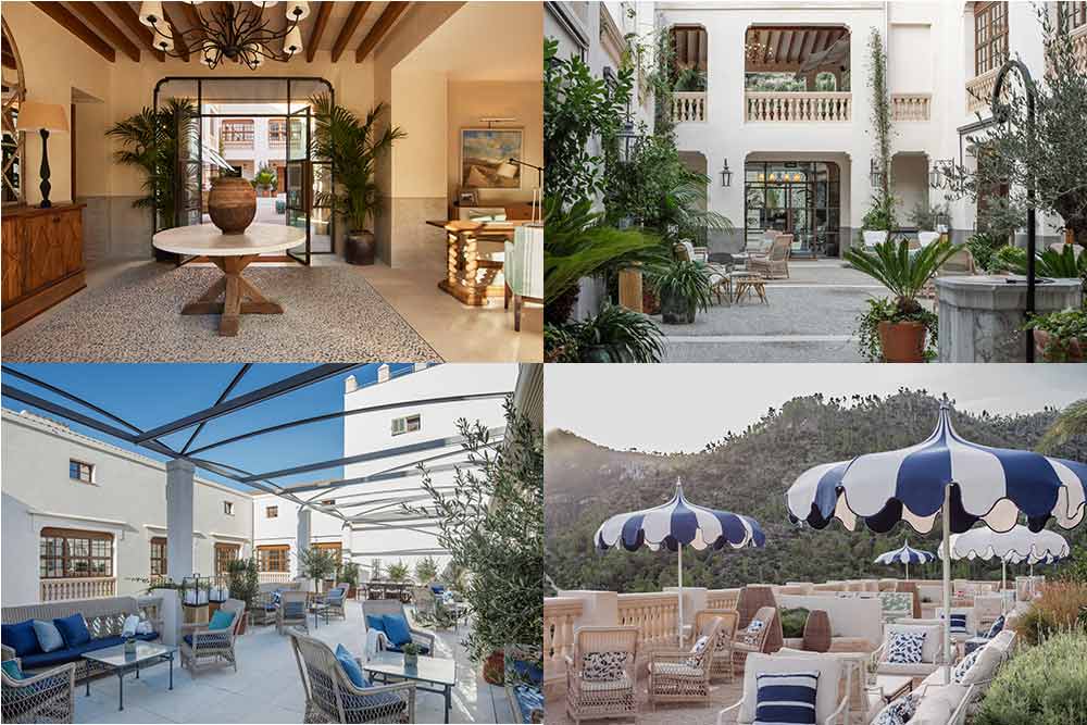 Hall d'entrée extérieur et intérieur, terrasse intérieure et extérieure. 