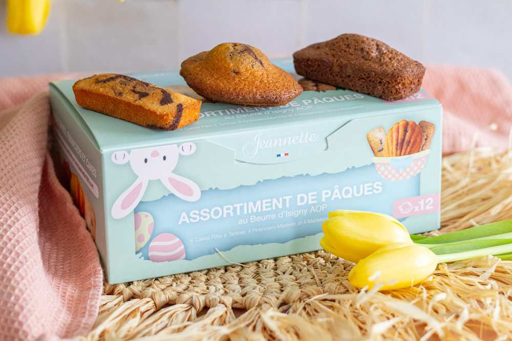 Pour les fêtes de Pâques, la Biscuiterie Jeannette propose un coffret festif mettant à l’honneur trois spécialités.