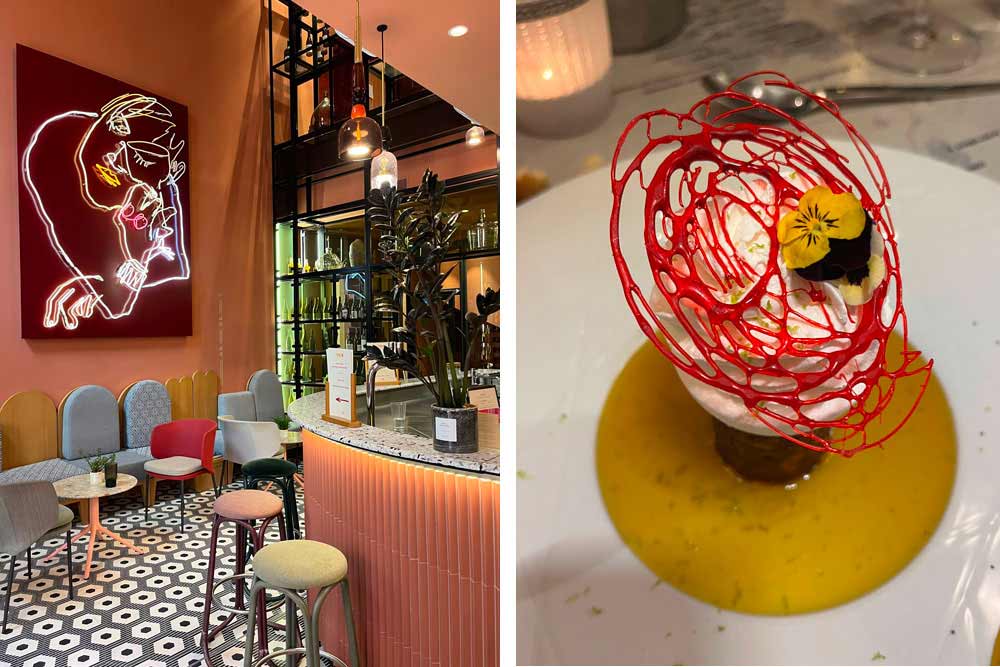 Avignon - L’entrée de l’hôtel Cambis. A droite, un dessert inspiré du Carré du Palais