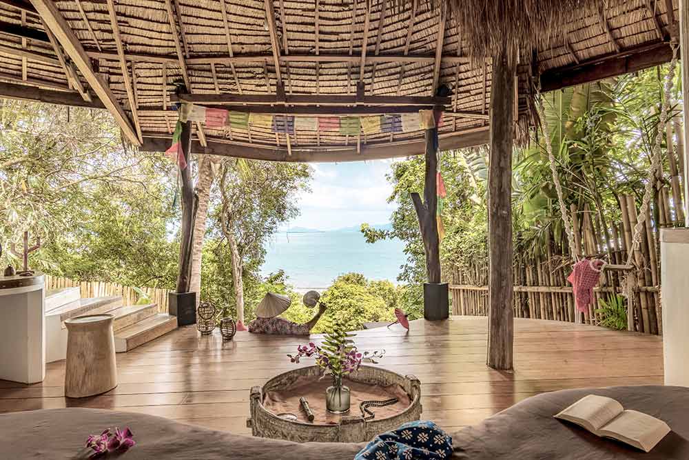 Une des terrasses de la villa Sanghamitra.