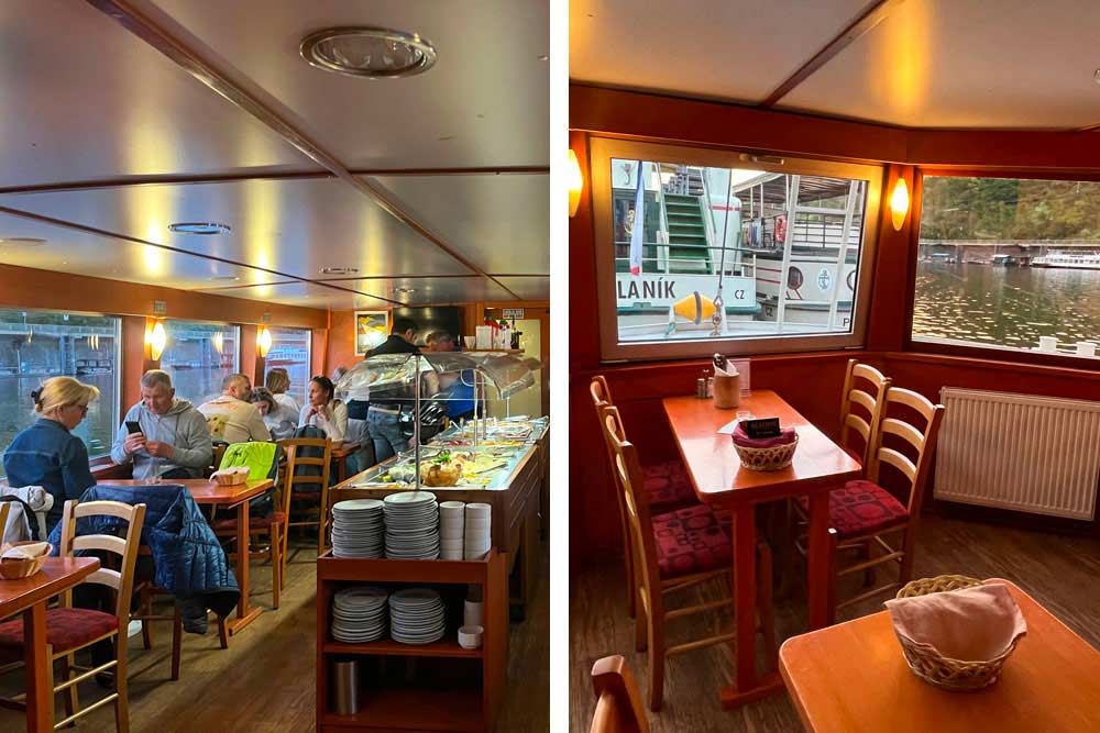 Buffet et tables de la partie avant du bateau